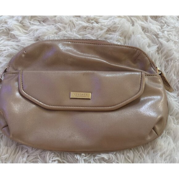 Versace Parfums Gold-Tone Cosmetic Bag With Zippered Closure & Front Pocket Reac - Picture 2 of 12